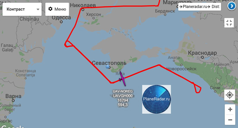 Карта полёта RQ-4 Global Hawk